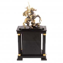 Сейф с часами "Георгий Победоносец" из черного обсидиана