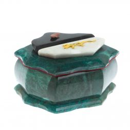 Каменная шкатулка &amp;quot;Ракушка&amp;quot; змеевик / белый мрамор 14х10х9 см