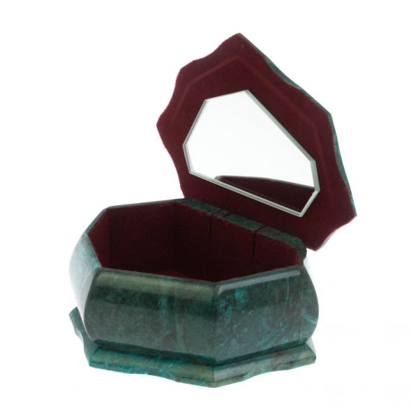 Каменная шкатулка &amp;quot;Ракушка&amp;quot; змеевик / белый мрамор 14х10х9 см 129114