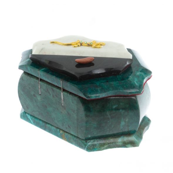 Каменная шкатулка &amp;quot;Ракушка&amp;quot; змеевик / белый мрамор 14х10х9 см 129114