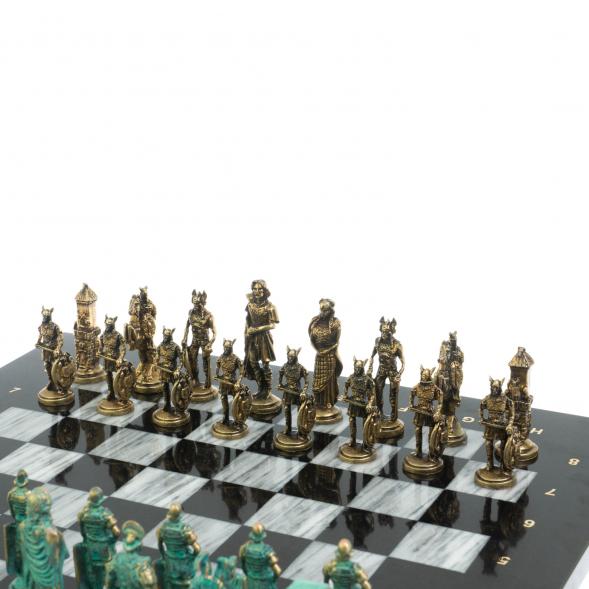 Шахматы &amp;quot;Римляне против Галлов&amp;quot; фигуры бронза / патина 36х36 см серый мрамор 128375