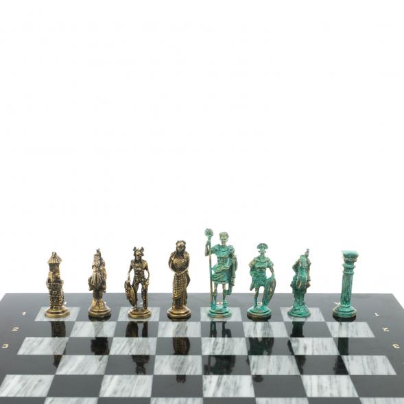Шахматы &amp;quot;Римляне против Галлов&amp;quot; фигуры бронза / патина 36х36 см серый мрамор 128375