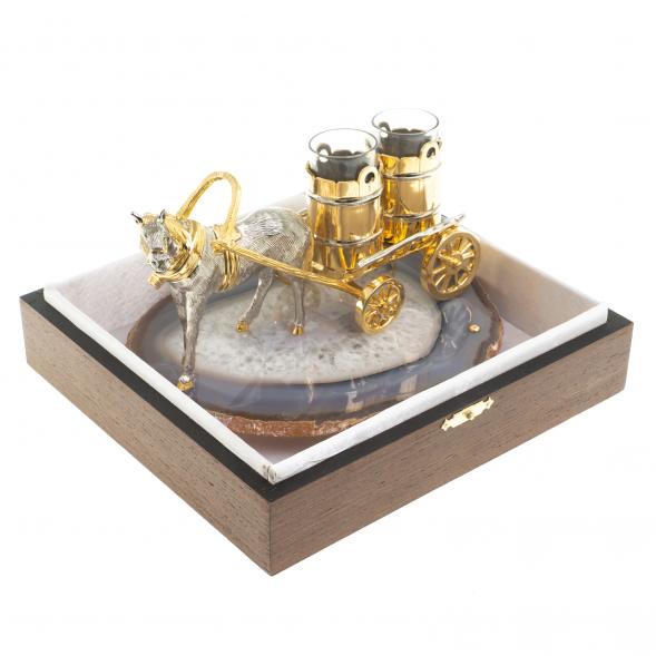 Набор из 2 стопок для водки &amp;quot;Лошадь с телегой&amp;quot; камень агат Златоуст 119998