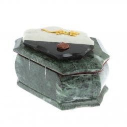 Каменная шкатулка &amp;quot;Ракушка&amp;quot; шабровский змеевик / белый мрамор 14х10х9 см