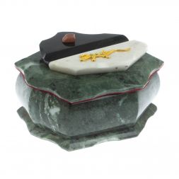 Каменная шкатулка &amp;quot;Ракушка&amp;quot; шабровский змеевик / белый мрамор 14х10х9 см