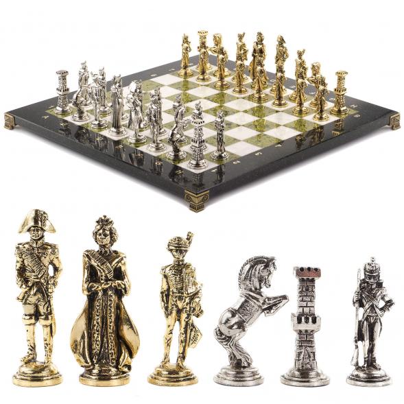 Шахматы &amp;quot;Отечественная война 1812 г.&amp;quot; доска 40х40 см мрамор змеевик 120700