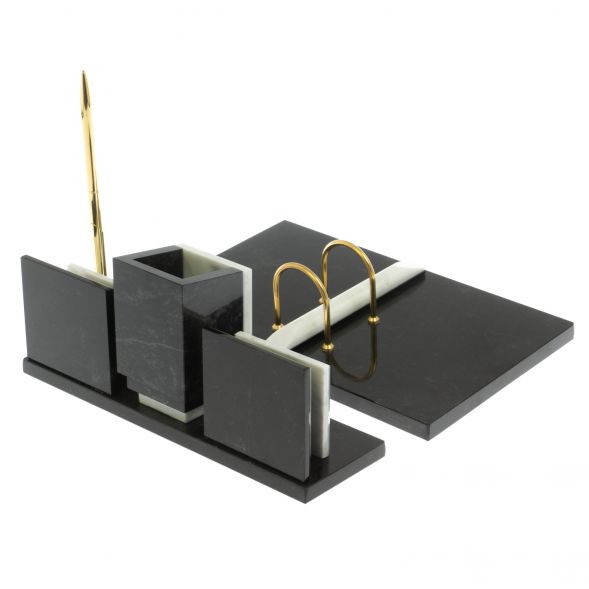 Письменный набор &amp;quot;Менеджер&amp;quot; из мрамора и змеевика с гербом РФ 129273