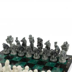 Шахматы &amp;quot;Русские сказки&amp;quot; доска 40х40 см шабровский змеевик