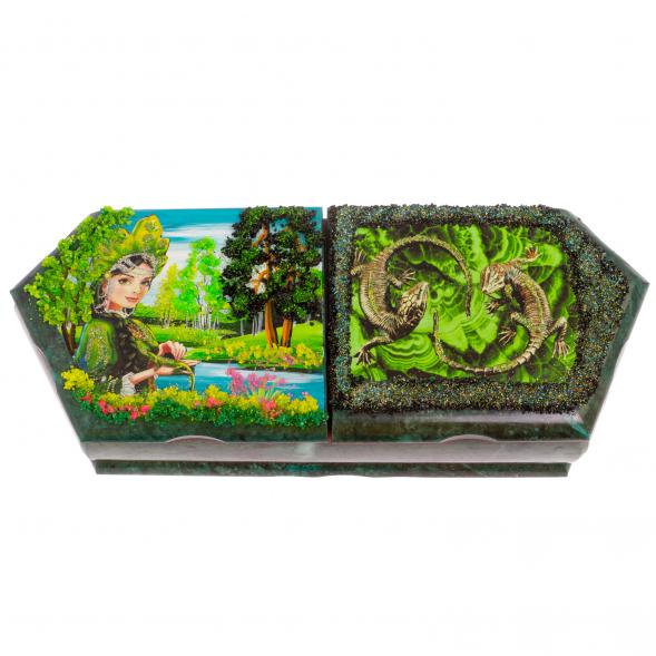 Шкатлука на два отделения &amp;quot;Хозяйка медной горы и ящерицы&amp;quot; 29х11,5х7 см 125440