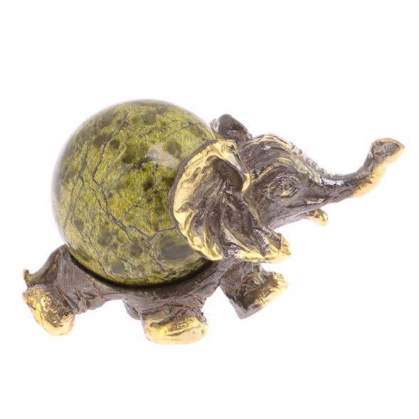 Статуэтка &amp;quot;Слон с шаром&amp;quot; бронза змеевик 125822