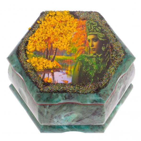 Каменная шкатулка &amp;quot;Хозяйка медной горы осень&amp;quot; 14х12,5х7 см 125985