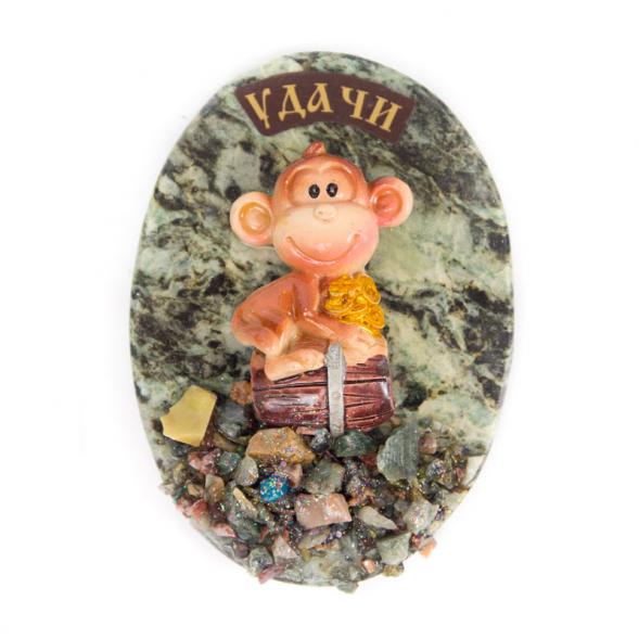 Магнит &amp;quot;Обезьянка с монетами &amp;quot;Удачи&amp;quot; змеевик 116815