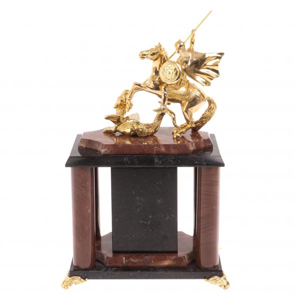 Часы &amp;quot;Георгий Победоносец&amp;quot; лемезит бронза 17х12х27 см 126497