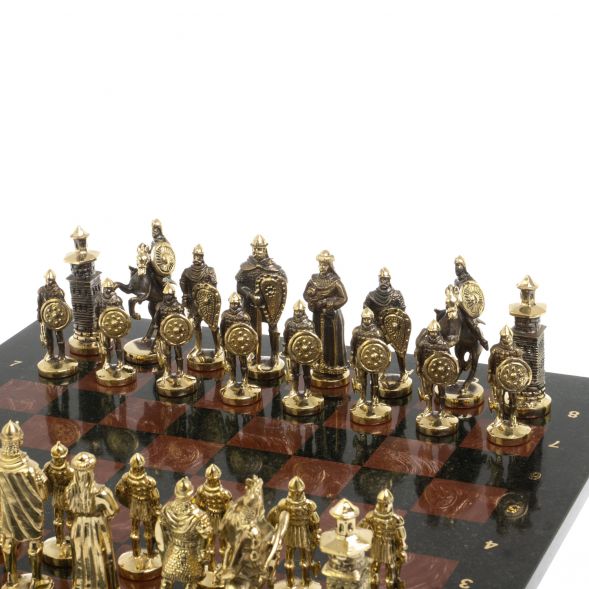 Шахматы &amp;quot;Богатыри&amp;quot; из бронзы доска 44х44 см лемезит змеевик 127586