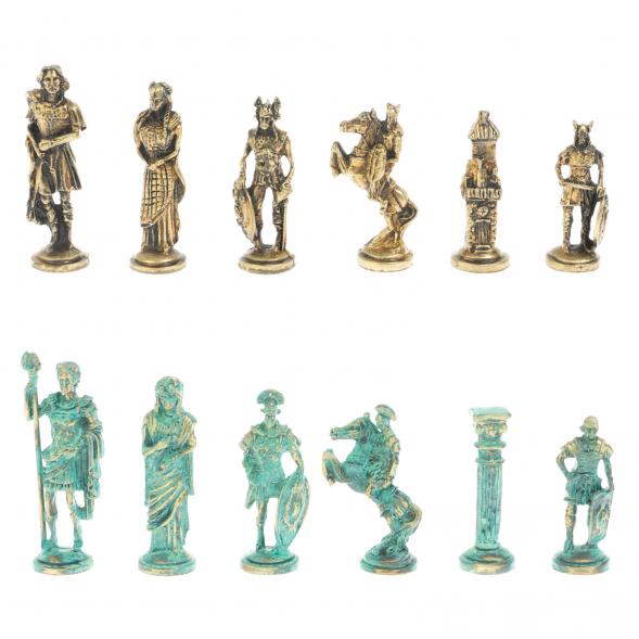 Шахматы &amp;quot;Римляне против Галлов&amp;quot; фигуры бронза / патина 36х36 см мрамор змеевик 128376