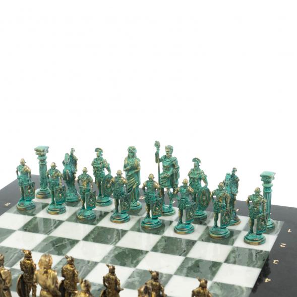 Шахматы &amp;quot;Римляне против Галлов&amp;quot; фигуры бронза / патина 36х36 см мрамор змеевик 128376