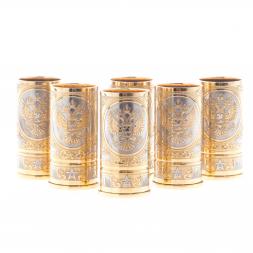 Набор стопок гильз &amp;quot;Герб России&amp;quot; 6 шт 40 мл в подарочном ящике Златоуст