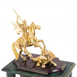 Часы &amp;quot;Георгий Победоносец&amp;quot; из шабровского змеевика 17х12х27 см