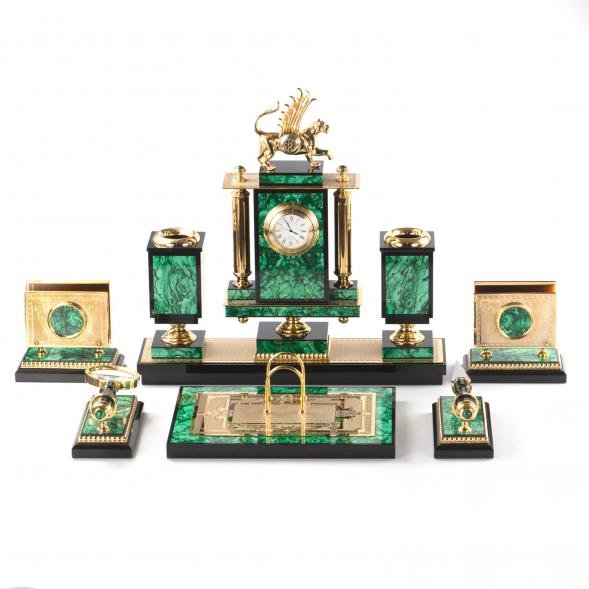 Письменный набор &amp;quot;Ак Барс&amp;quot; камень малахит, позолота 121203