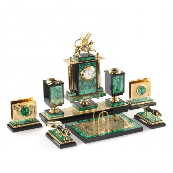 Письменный набор &amp;quot;Ак Барс&amp;quot; камень малахит, позолота 121203