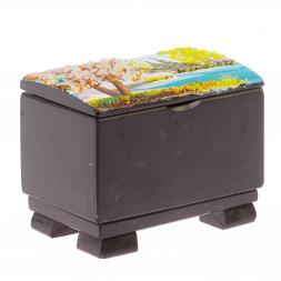 Шкатулка &amp;quot;Сундучок&amp;quot; черный змеевик весна 11,5х8х9 см