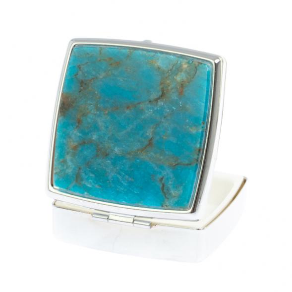 Таблетница на 2 отсека камень голубой апатит цвет серебро 126724