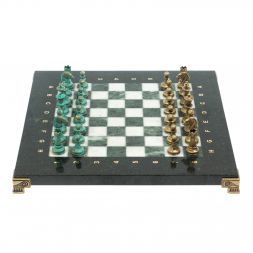 Шахматы &amp;quot;Стаунтон&amp;quot; фигуры бронза / патина 28х28 см из змеевика и мрамора