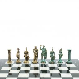 Шахматы &amp;quot;Римские войны&amp;quot; фигуры бронза / патина 44х44 см мрамор