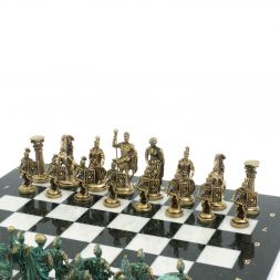 Шахматы &amp;quot;Римские войны&amp;quot; фигуры бронза / патина 44х44 см мрамор
