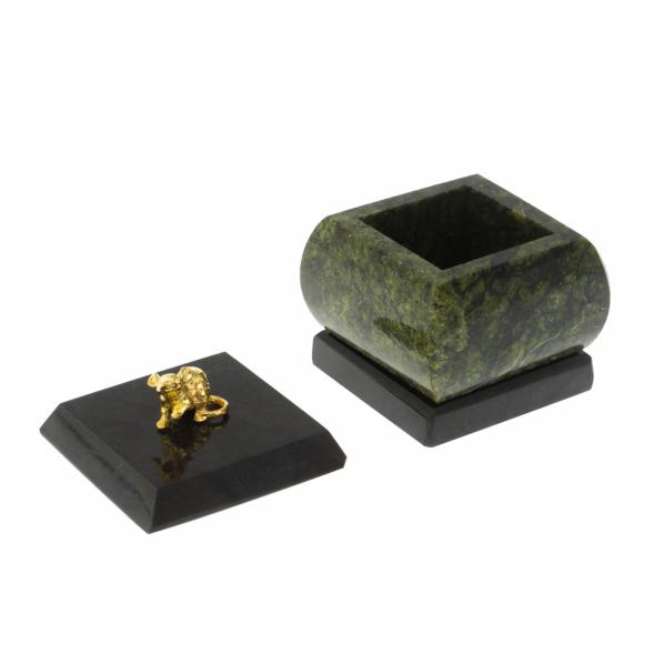 Шкатулка &amp;quot;Мышка&amp;quot; из змеевика 4,5х4,5х6 см 128745