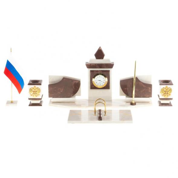Письменный прибор мрамор лемезит с гербом и флагом России 123705