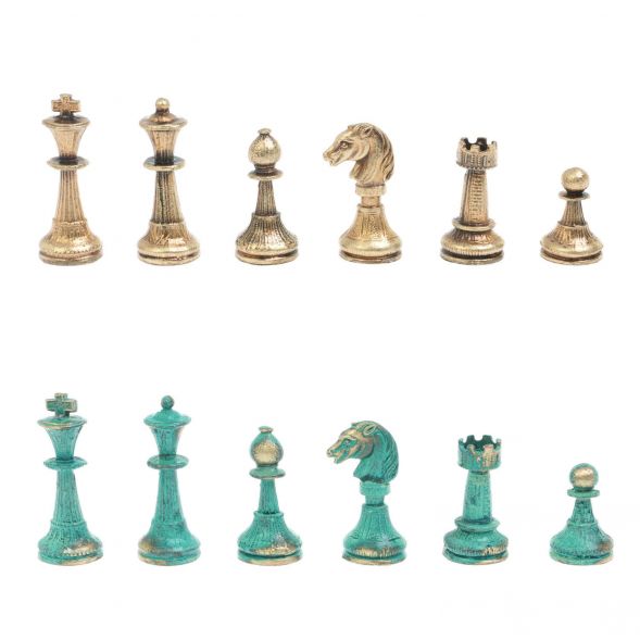 Шахматы &amp;quot;Стаунтон&amp;quot; фигуры бронза / патина 28х28 см из змеевика 128214