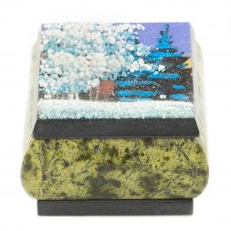 Шкатулка змеевик рисунок Зима 10х8х5 см