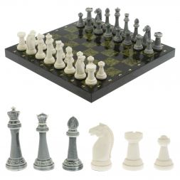 Шахматы &amp;quot;Стаунтон&amp;quot; из мрамолита доска 40х40 см змеевик