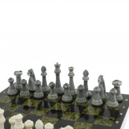 Шахматы &amp;quot;Стаунтон&amp;quot; из мрамолита доска 40х40 см змеевик