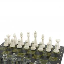 Шахматы &amp;quot;Стаунтон&amp;quot; из мрамолита доска 40х40 см змеевик