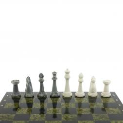 Шахматы &amp;quot;Стаунтон&amp;quot; из мрамолита доска 40х40 см змеевик