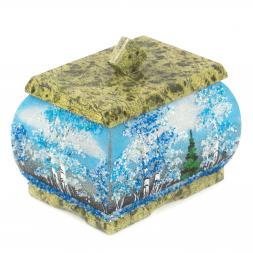 Шкатулка с рисунком "Зима" змеевик 10х7,5х9 см