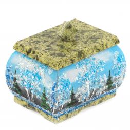 Шкатулка с рисунком "Зима" змеевик 10х7,5х9 см
