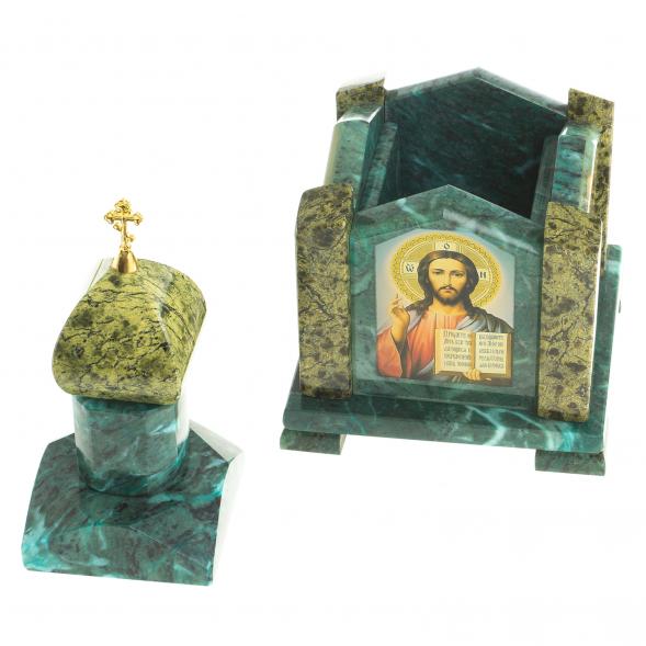 Шкатулка &amp;quot;Часовня&amp;quot; камень змеевик 14х14х24 см 122796