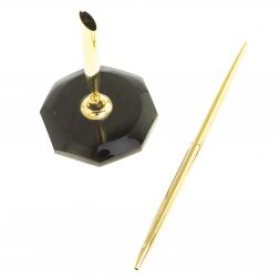 Ручка металлическая на восьмиугольной подставке из черного обсидиана 7х7х20 см