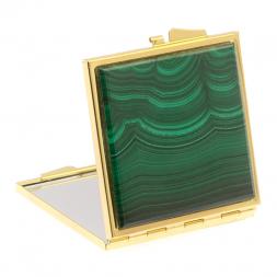 Зеркало квадратное карманное из малахита цвет золото