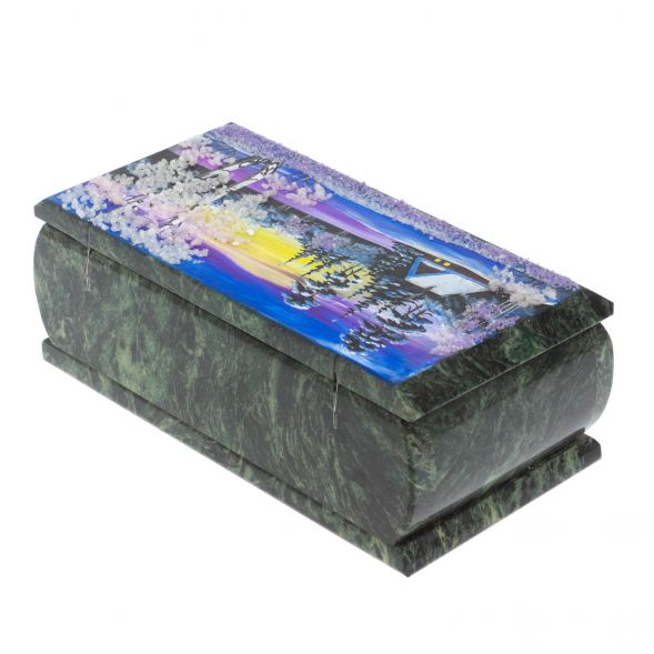 Шкатулка &amp;quot;Домик в зимнем лесу&amp;quot; из шабровского змеевика 18х9х6,5 см 127827