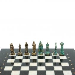 Шахматы &amp;quot;Рыцари&amp;quot; фигуры бронза / патина 28х28 см из мрамора