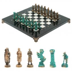 Шахматы &amp;quot;Рыцари&amp;quot; фигуры бронза / патина 28х28 см из мрамора