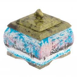 Шкатулка змеевик рисунок Зима 10х10х9 см