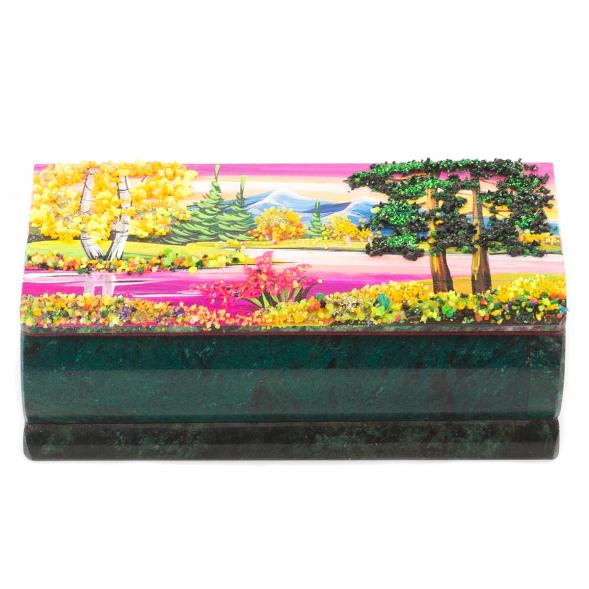 Шкатулка с рисунком &amp;quot;Осень&amp;quot; 14х7х5 см камень змеевик 112146