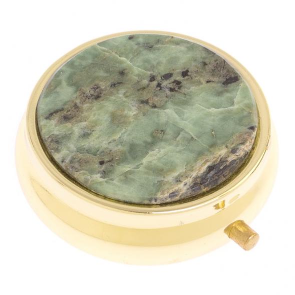 Таблетница на 3 отделения из камня офит цвет золото 126192