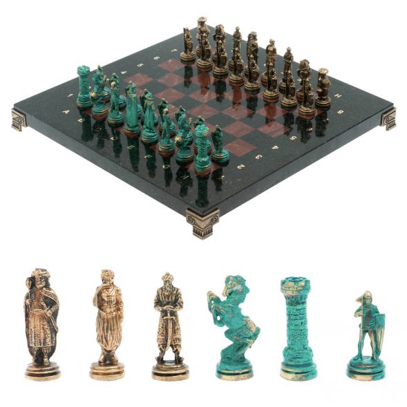 Шахматы &amp;quot;Рыцари&amp;quot; фигуры бронза / патина 28х28 см из лемезита 128216