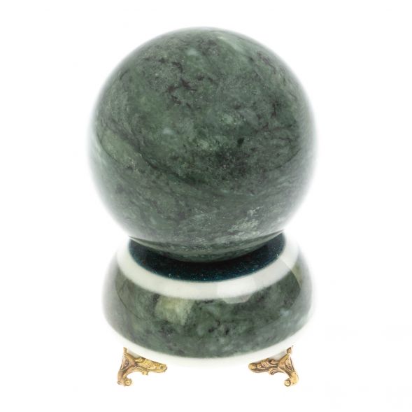 Шар Антистресс 9,5 см на подставке из змеевика ножки бронза 128899